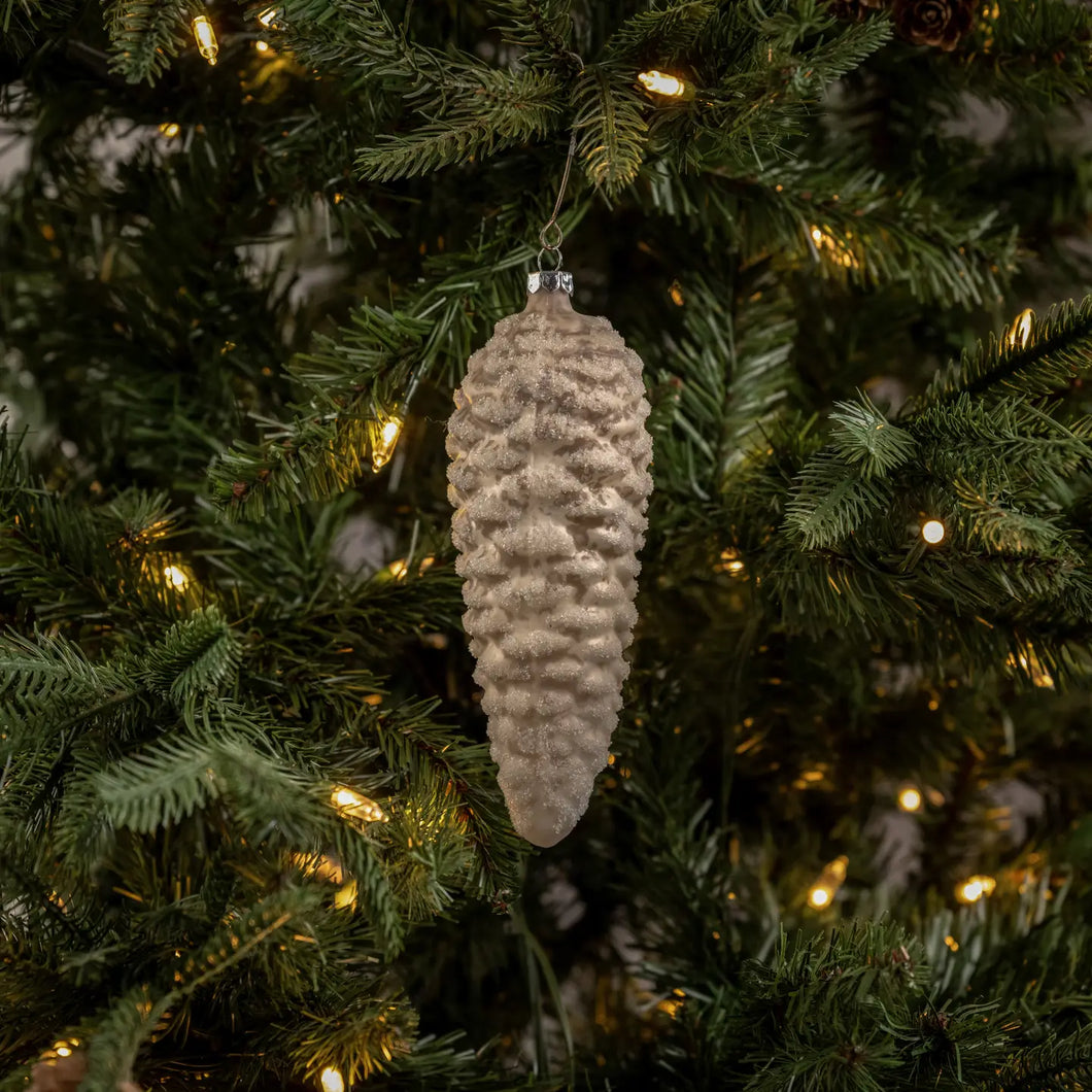 Silver Dusted Pinecone Ornament