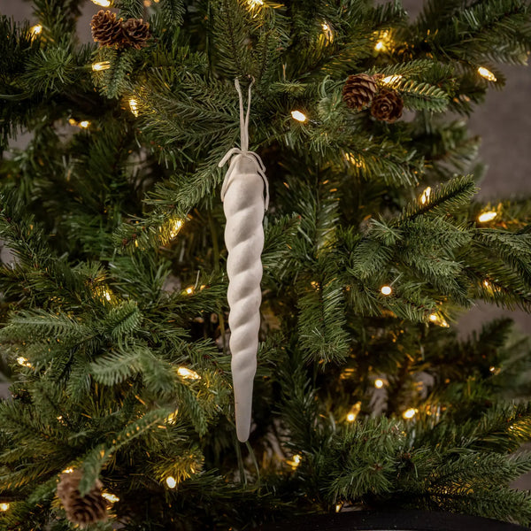 White Flocked Icicle Ornament