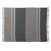 Load image into Gallery viewer, Beige, Grey, and Cream Stripe &amp; Fringe Throw
