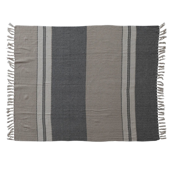 Beige, Grey, and Cream Stripe & Fringe Throw