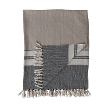 Load image into Gallery viewer, Beige, Grey, and Cream Stripe &amp; Fringe Throw