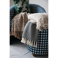 Load image into Gallery viewer, Beige, Grey, and Cream Stripe &amp; Fringe Throw