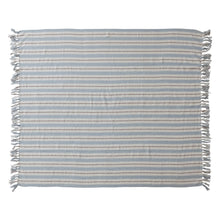 Load image into Gallery viewer, Blue Stripe &amp; Fringe Throw