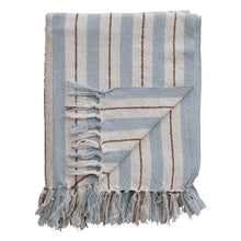 Load image into Gallery viewer, Blue Stripe &amp; Fringe Throw