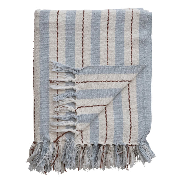 Blue Stripe & Fringe Throw