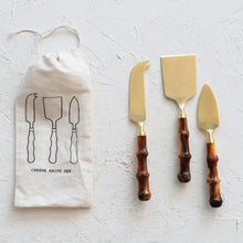 Load image into Gallery viewer, Brass &amp; Bamboo Cheese Knife Set