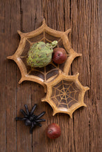 Load image into Gallery viewer, Carved Mango Wood Halloween Spider Web Bowls