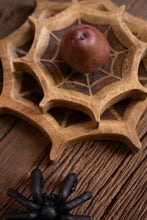 Load image into Gallery viewer, Carved Mango Wood Halloween Spider Web Bowls