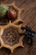 Load image into Gallery viewer, Carved Mango Wood Halloween Spider Web Bowls