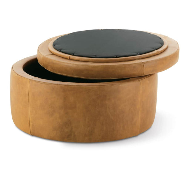 Cyrus 36" Round Leather Storage Ottoman