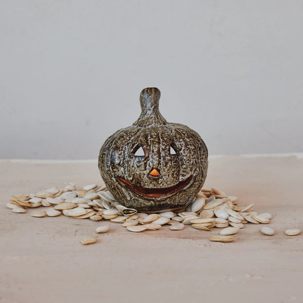Stoneware Jack-O-Lantern Tealight Holder