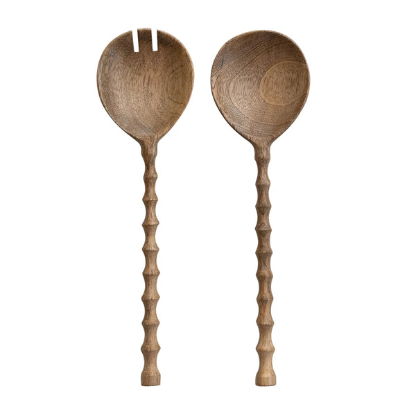 Mango Wood Carved Handles Salad Servers
