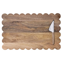 Load image into Gallery viewer, Mango Wood Scalloped Serving Board with Cheese Knife