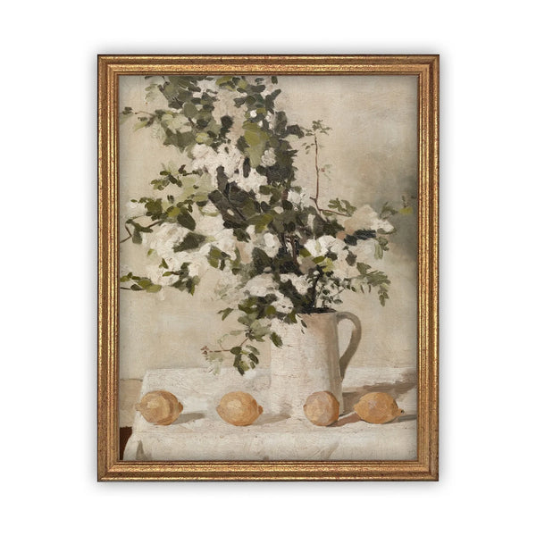 Pitcher of Flowers Vintage Framed Canvas Art