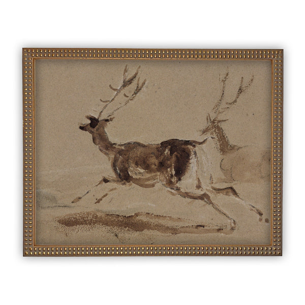 Running Stags Vintage Framed Canvas Art