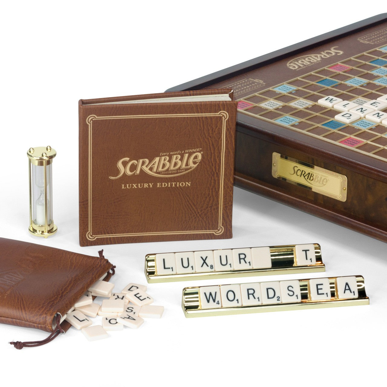 WS Game Company Scrabble Luxury Edition – Wood Cabinet With Rotating Turntable
