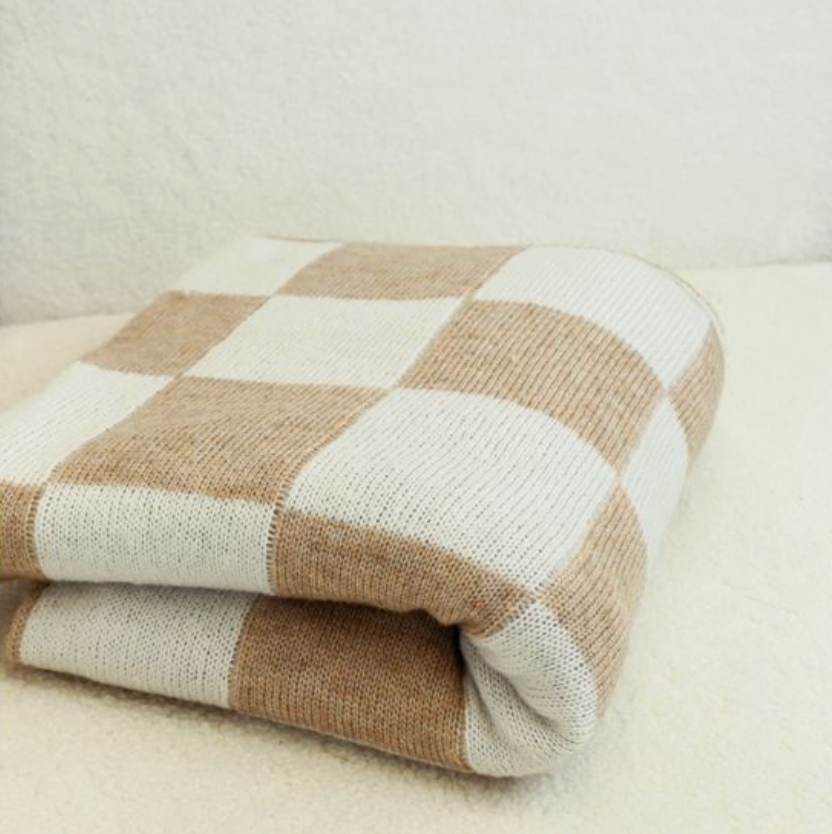 Beige Plaid Throw Blanket