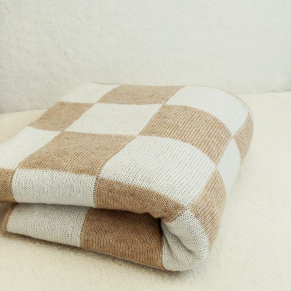 Beige Plaid Throw Blanket