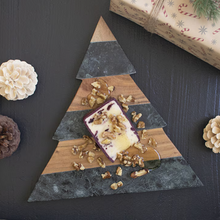 Load image into Gallery viewer, Green Marble and Acacia Wood Christmas Tree Cutting Board