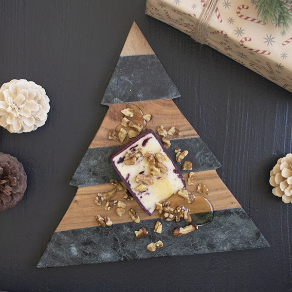 Green Marble and Acacia Wood Christmas Tree Cutting Board