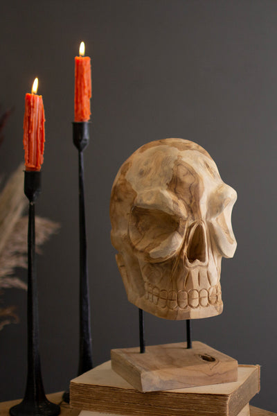 Teak Skull on Stand