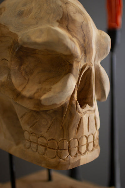 Teak Skull on Stand