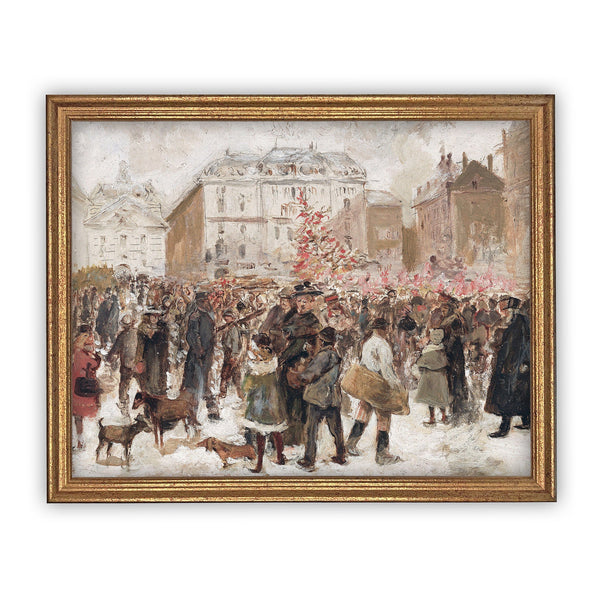 Winter Village Vintage Framed Canvas Art