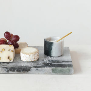 Black Marble Cellar with Brass Spoon Set