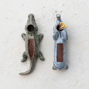 Stoneware Alligator Match Holder