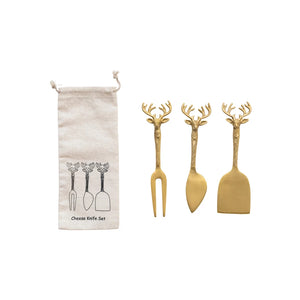 Reindeer Brass Cheese Knife Set