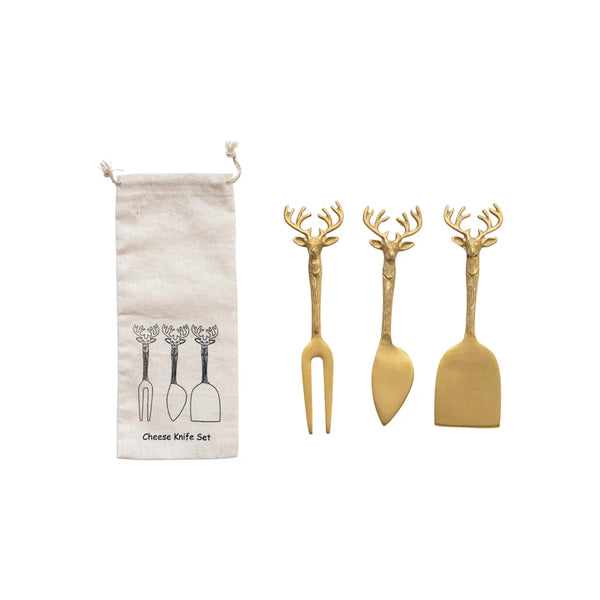 Reindeer Brass Cheese Knife Set