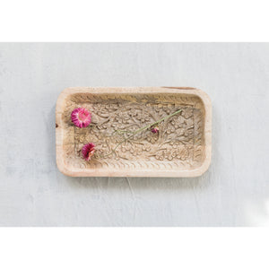 Floral Hand-Carved Mango Wood Tray