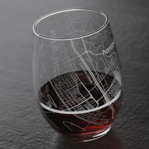 Harrisburg Map Stemless Wine Glass