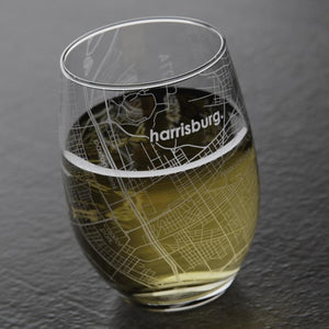 Harrisburg Map Stemless Wine Glass