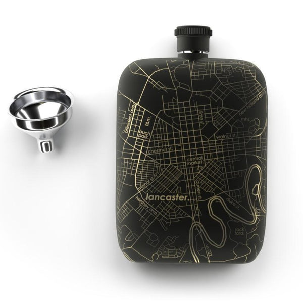Lancaster Map Pocket Flask