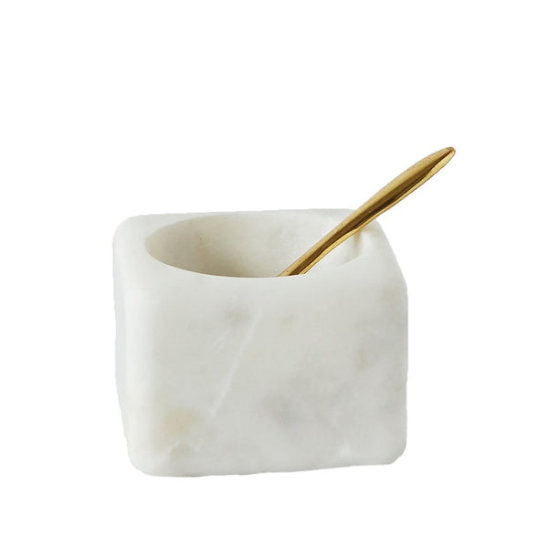 White Marble Bowl with Brass Spoon Set